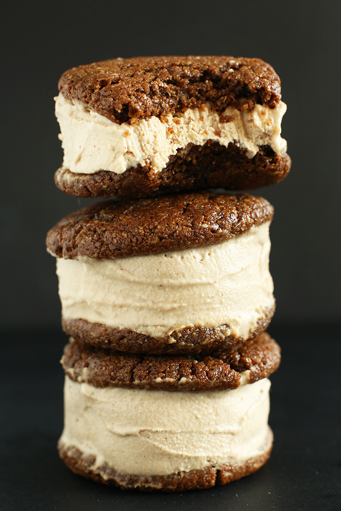 Creamy and tender gluten-free vegan Ice Cream Sandwiches stacked up high