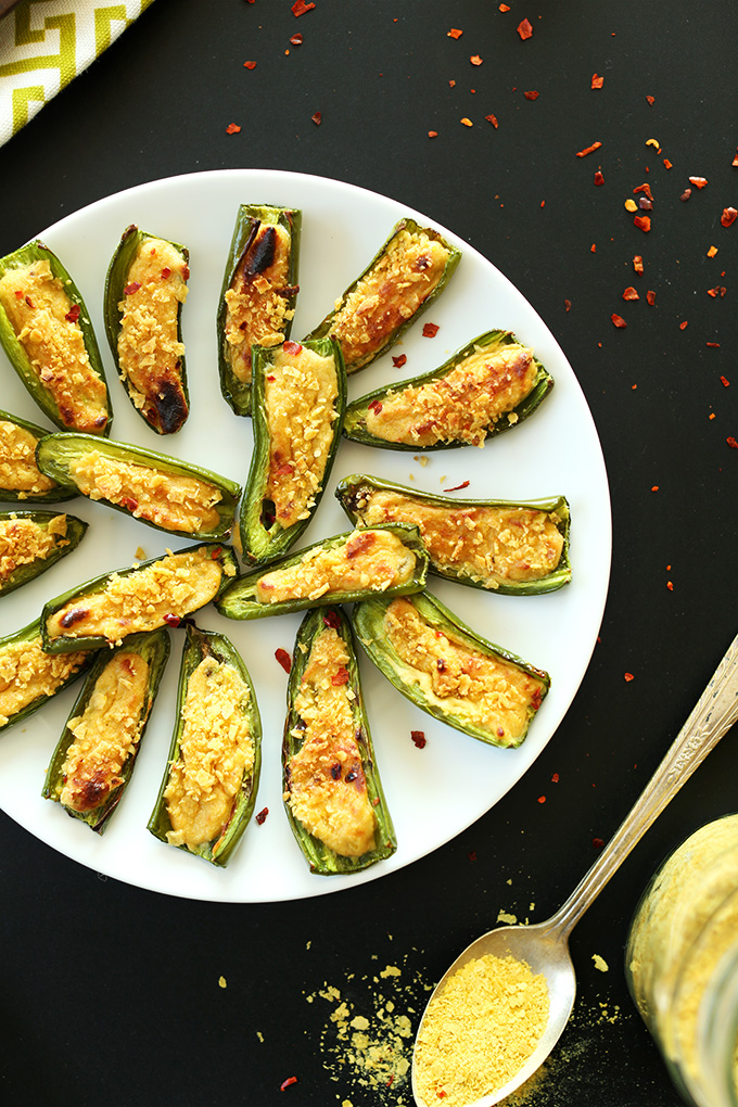 Plate of Vegan Jalapeno poppers for a simple appetizer
