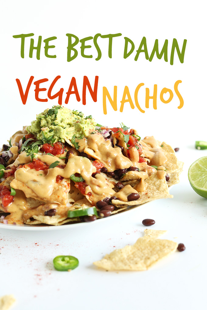 Plate filled with a batch of our recipe for The Best Damn Vegan Nachos
