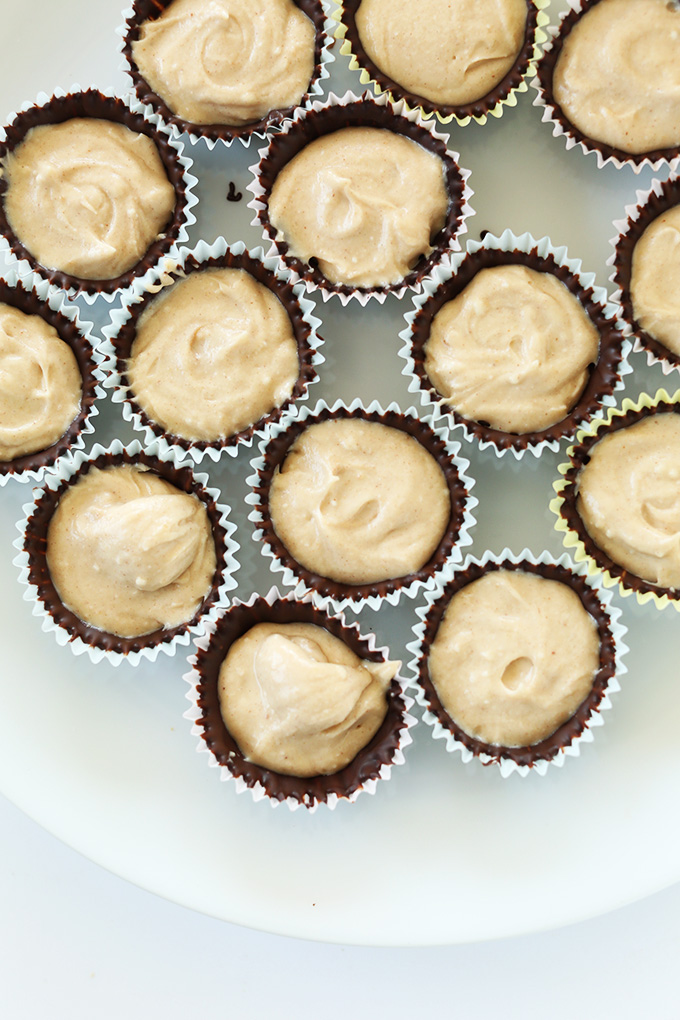 Top down shot of PB Mousse Cups for a delicious gluten-free vegan dessert