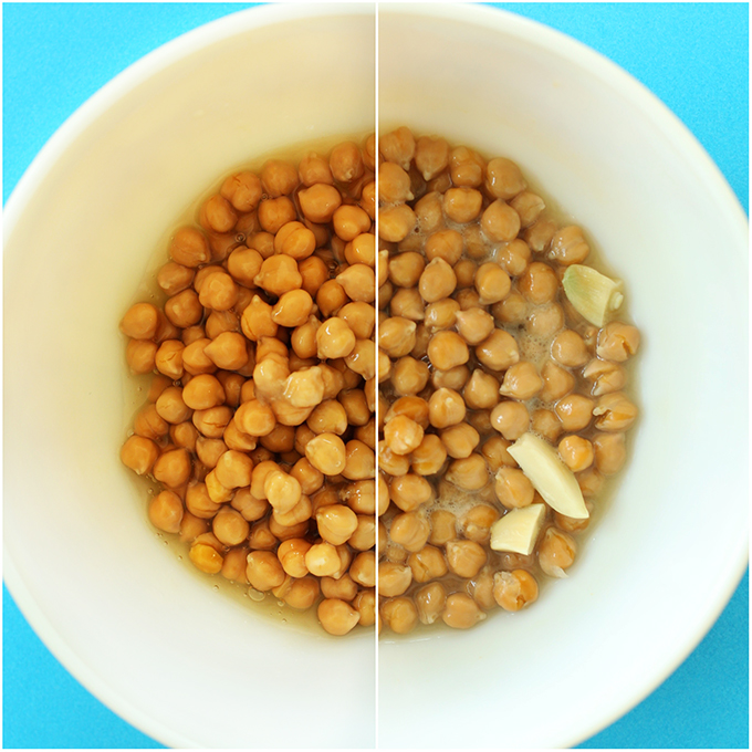Chickpea shot before and after microwaving