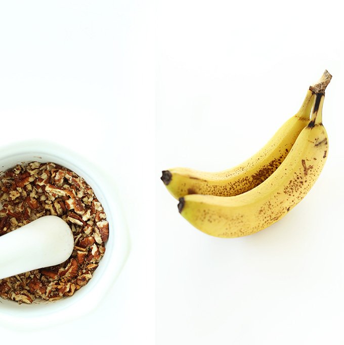 Bananas and pecans for making vegan shortbread cookies