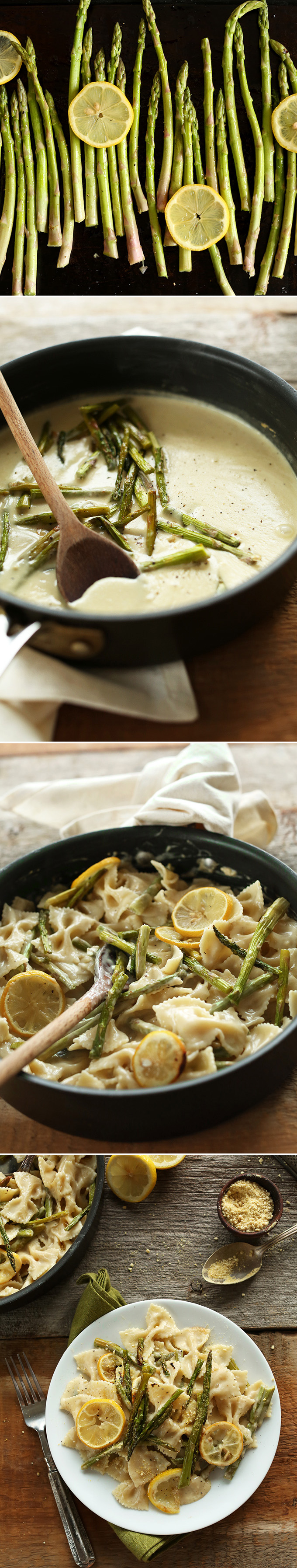 Series of photos showing how to make our Vegan Lemon Asparagus Pasta recipe