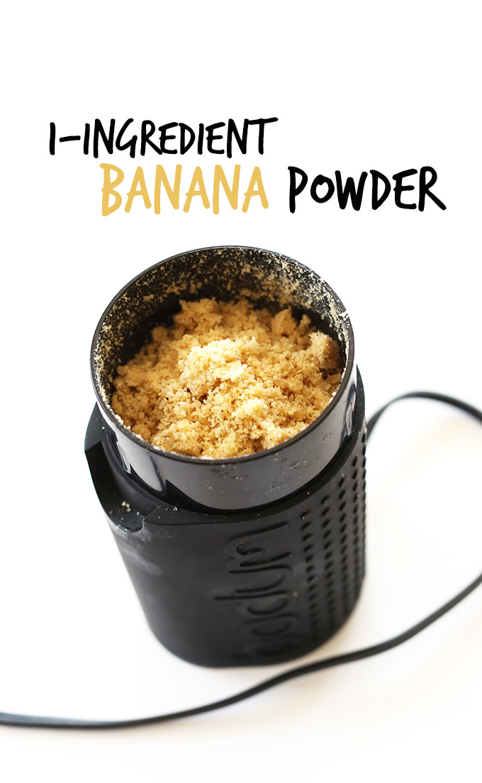 Freshly ground banana powder in a spice grinder