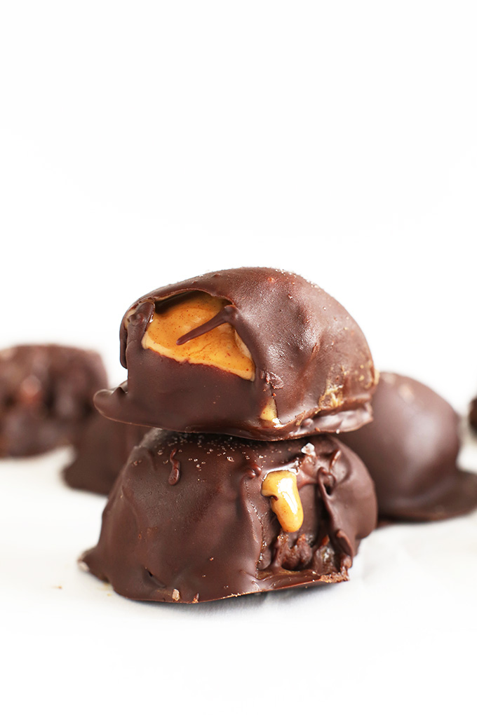Stack of two irresistible Caramel Peanut Butter Truffles