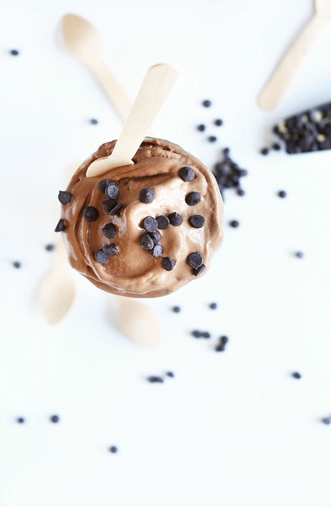 Top down shot of a tall glass of our Chocolate Chocolate Chip Blizzard recipe