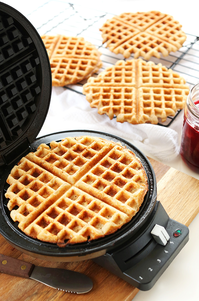 Making delicious Vegan Gluten-Free Waffles in a waffle maker