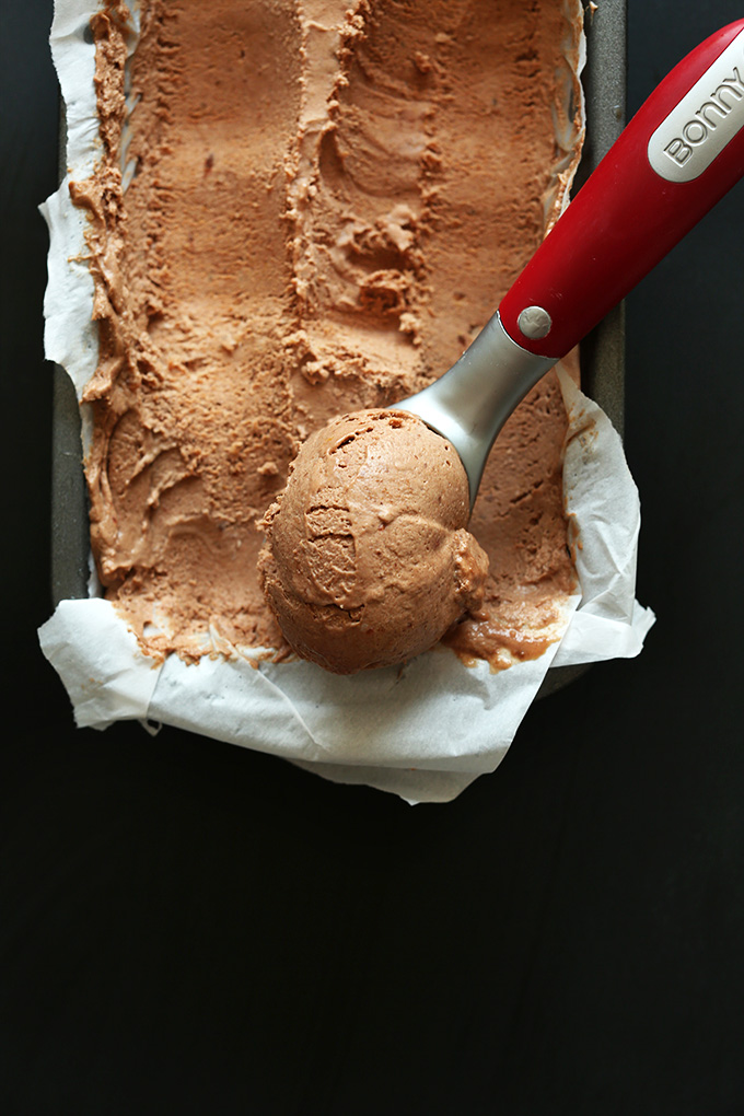 Grabbing a scoopful of easy to make Vegan Chocolate Ice Cream