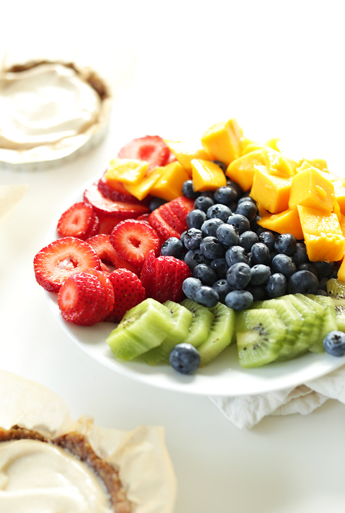 Plate of fresh fruit for filling No Bake Fruit Tarts