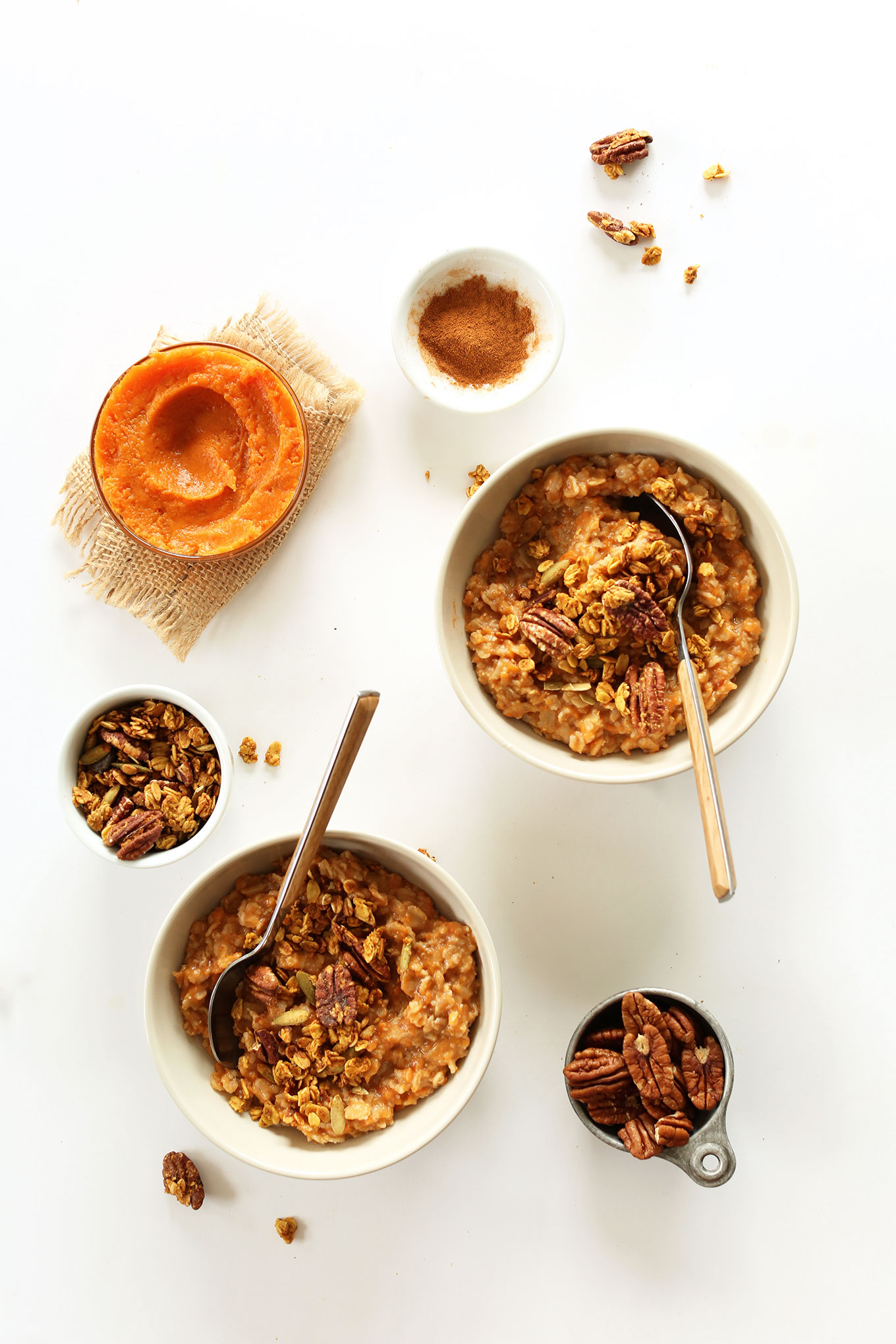 Bowls filled with our recipe for gluten-free vegan Sweet Potato Pie Oats