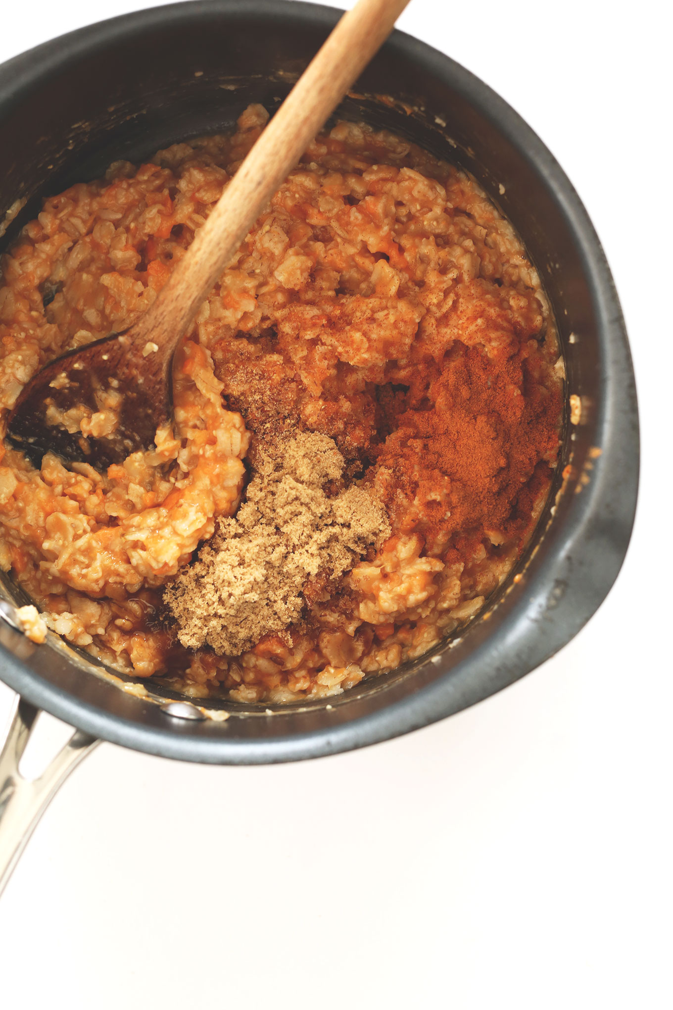 Saucepan filled with a batch of our Sweet Potato Pie Oats recipe