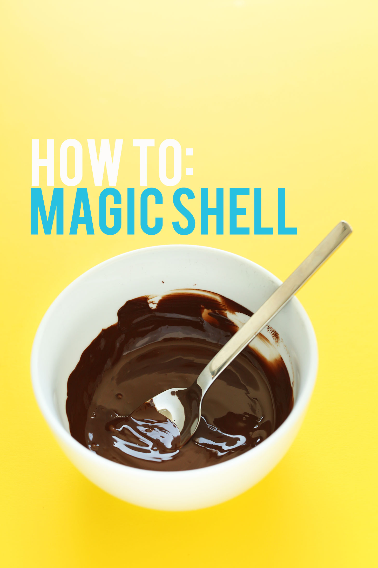Stirring a bowl of melted chocolate for our homemade magic shell recipe