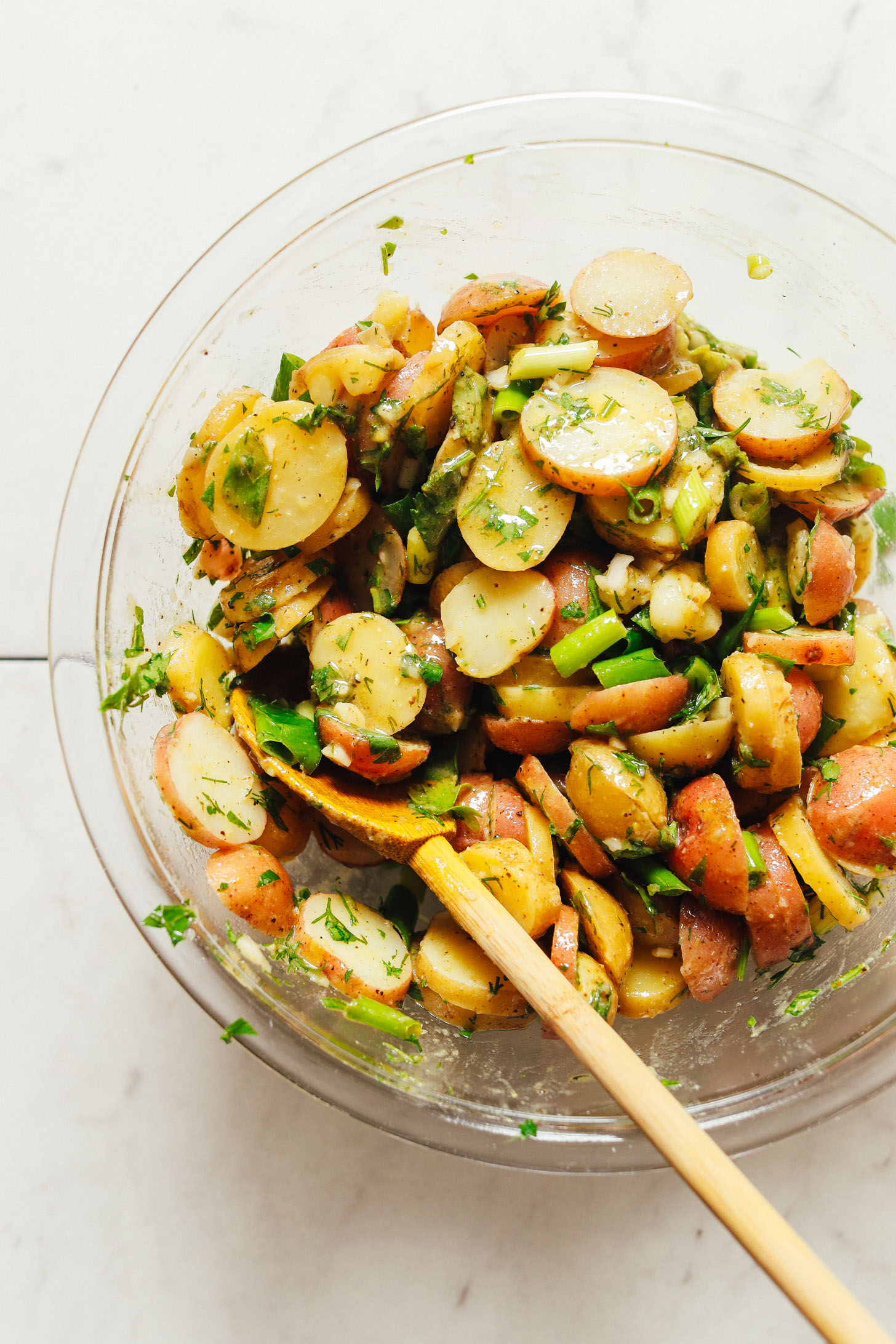 Bowl of our freshly mixed French Style Potato Salad recipe