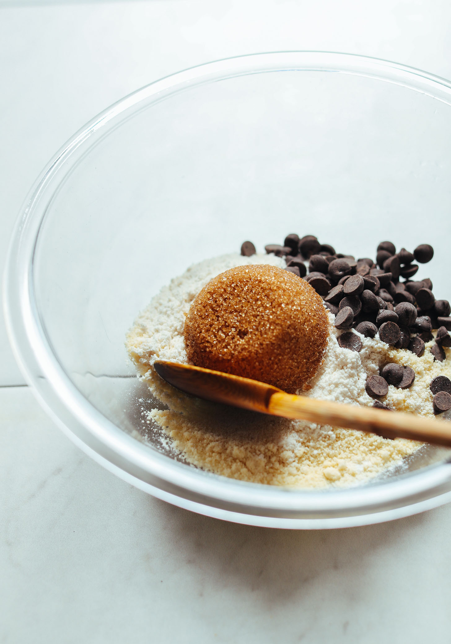 Bowl with dry ingredients for incredible gluten-free vegan chocolate chip cookies