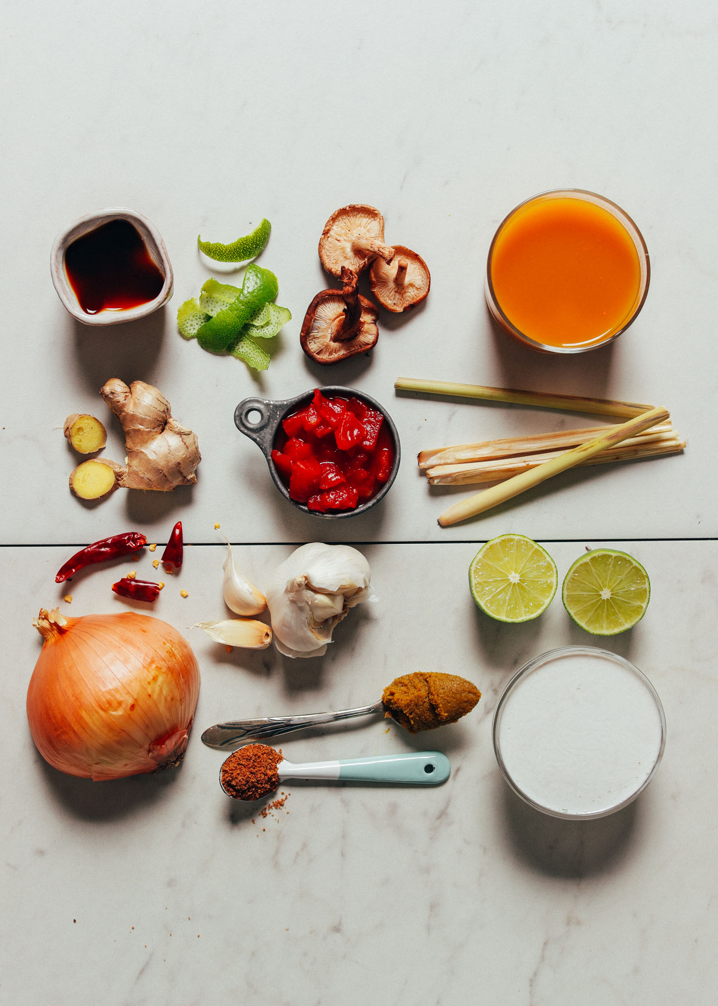 Ingredients for making our simple 1-Pot Vegan Tom Yum Soup recipe