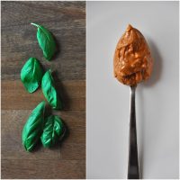 Fresh basil leaves and a spoonful of peanut butter
