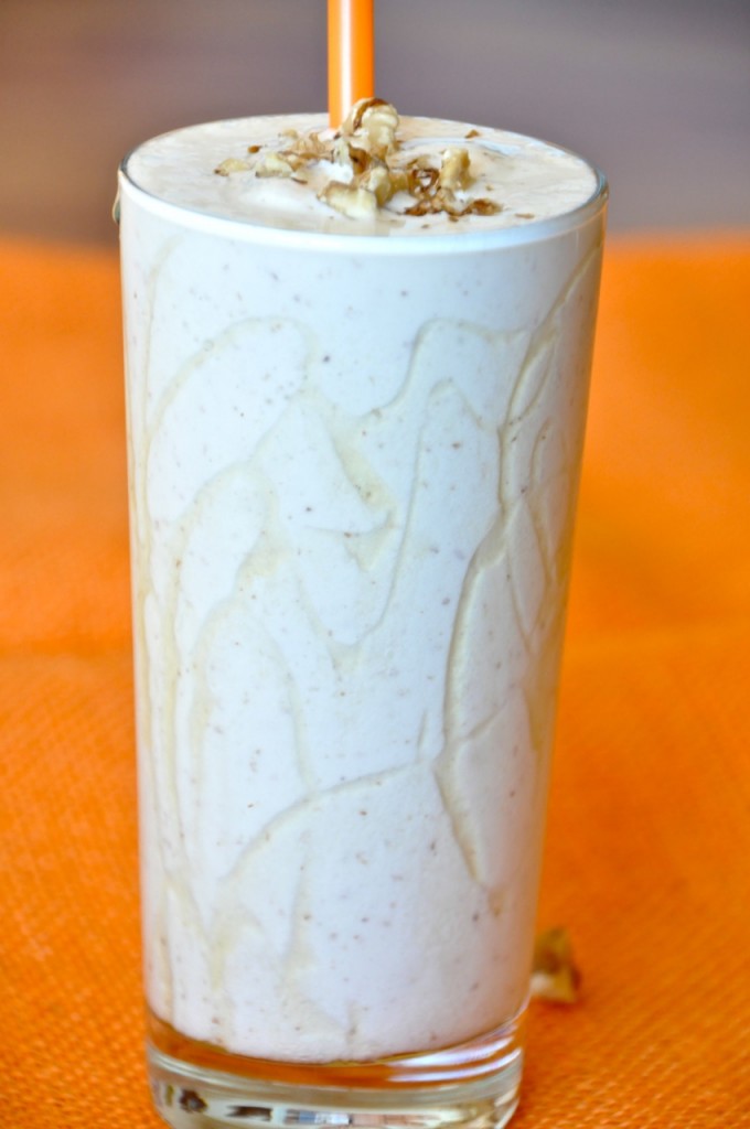 Glass of our gluten-free Honey and Walnut Spiced Protein Shake