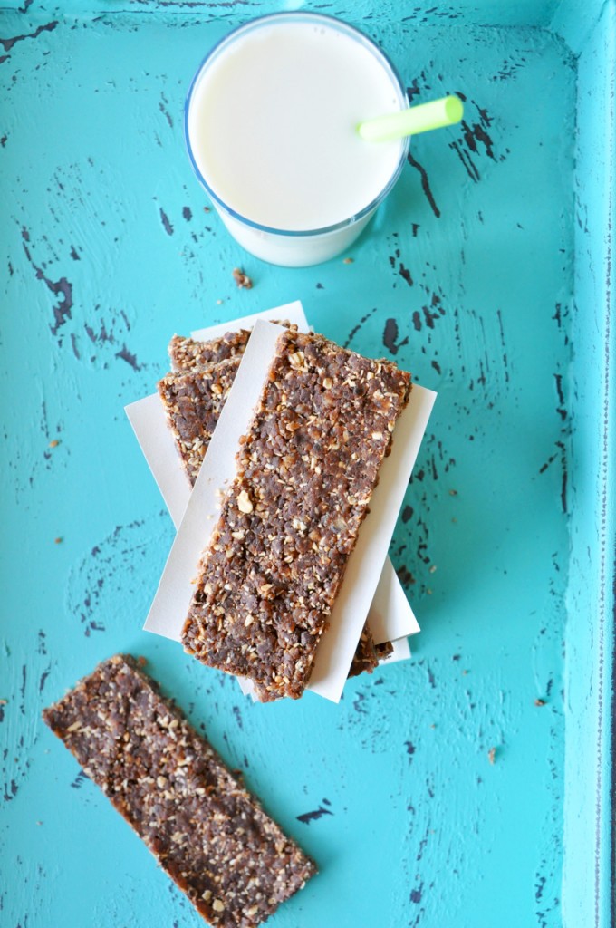 Stack of our delicious No-Bake Cookie Bars recipe made with oats, peanut butter, and chocolate