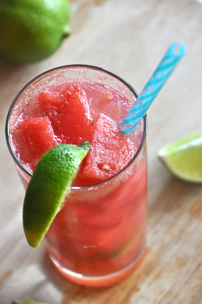 Glass of Watermelon Limeade Cocktail for a simple summer drink