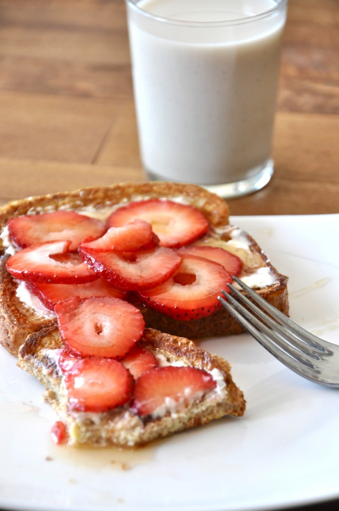 Partially eaten slices of our Strawberry Danish French Toast recipe