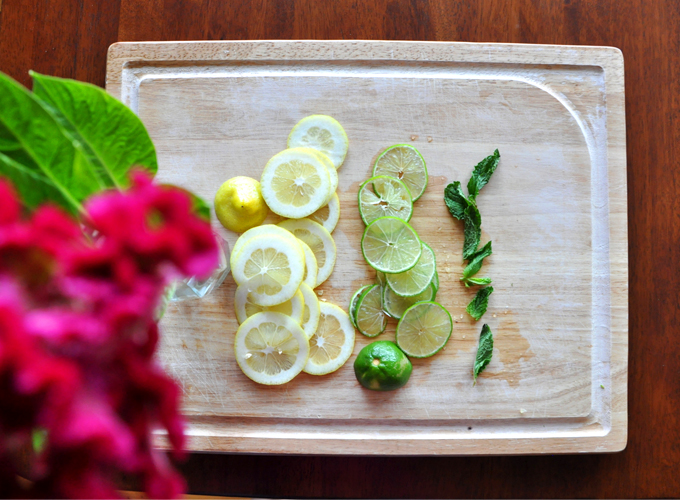 Fresh lemons, limes, and mint for making our Citrus White Wine Sangria recipe