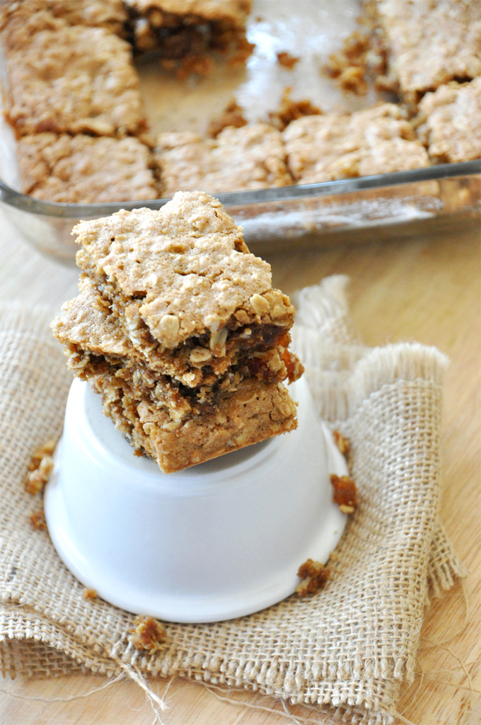 Stack and pan of our delicious and simple Oatmeal Raisin Bars