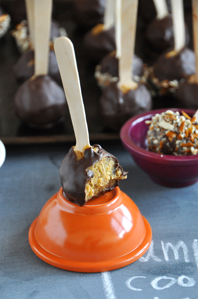 Revealing the delicious interior of a Pumpkin Cookie Dough Pop with more pops behind it