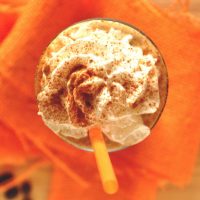 Top down shot of a glass of our Pumpkin Frappuccino recipe