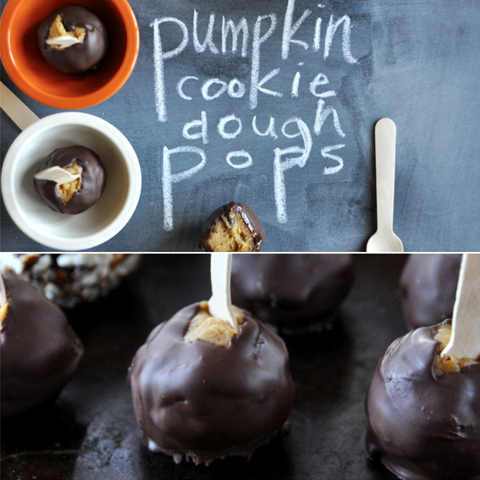 Batch of vegan Cookie Dough Pops made with pumpkin and chocolate