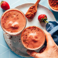 Two glasses of our vegan chocolate breakfast smoothie