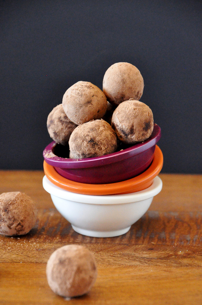 Stack of bowls with Raw Mayan Vegan Truffles piled into the top bowl