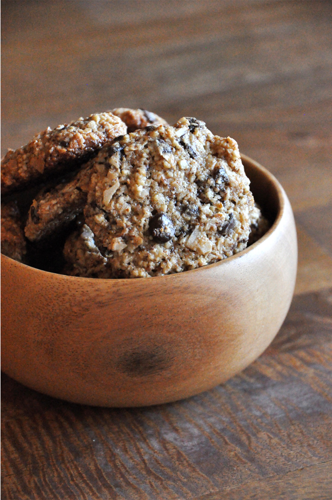 Bowl of Chocolate Coconut Almond Meal Cookies for a delicious gluten-free treat