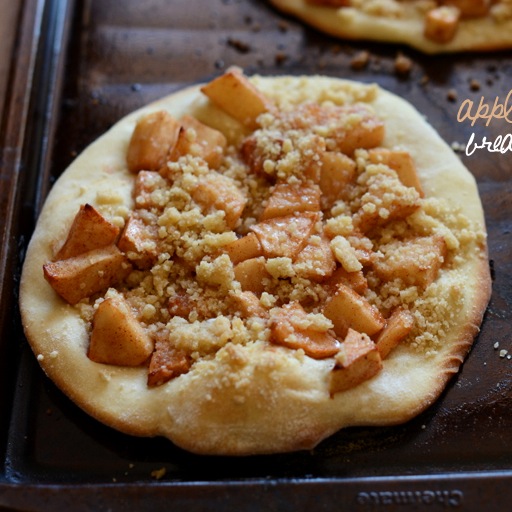 Baking sheet with a Dairy-Free Apple Streusel Breakfast Pizza