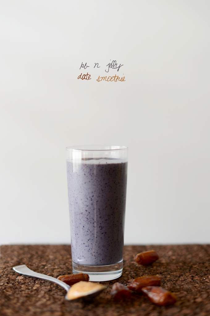 Tall glass of our PB & Jelly Date Smoothie recipe