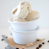 Stacked bowls filled with homemade Coffee Coconut Ice Cream