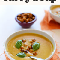 Bowl of vegan gluten-free sweet potato coconut curry soup