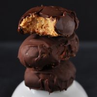 Stack of homemade Peanut Butter Chocolate Eggs for Easter