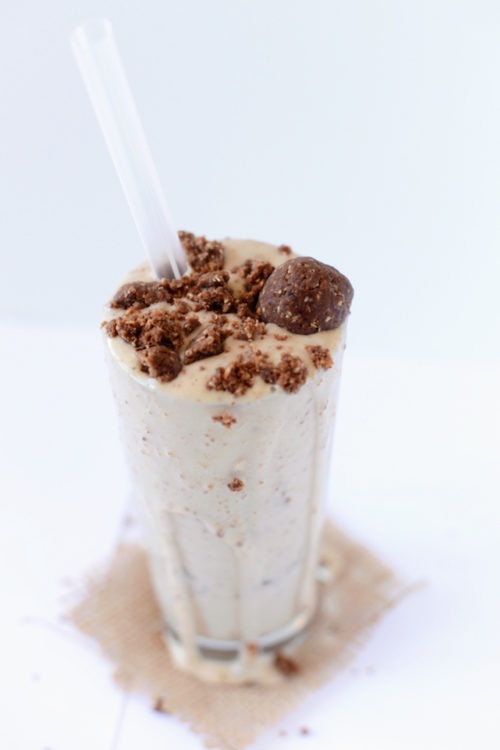 Tall glass of our dairy-free No-Bake Cookie Blizzard