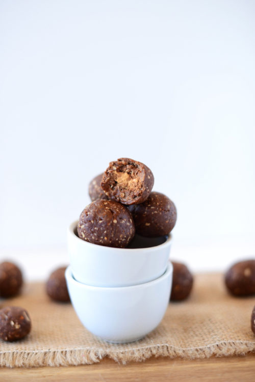 Batch of No-Bake Cookie Truffles in a bowl and on a cutting board
