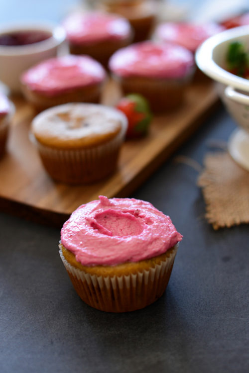 Batch of our Strawberry Beet Cupcakes recipe for a healthy vegan birthday recipe