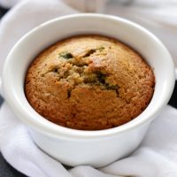 Ramekin filled with a freshly baked Vegan Gluten-Free Blueberry Muffin for two