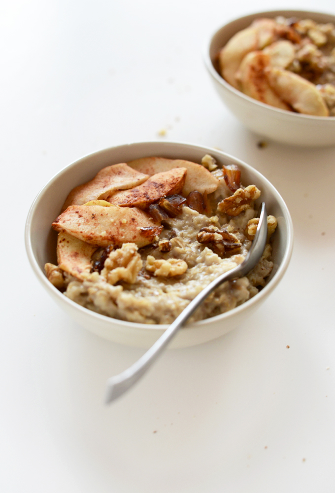 Bowls of Date-Sweetened Apple Pie Oatmeal for a delicious breakfast