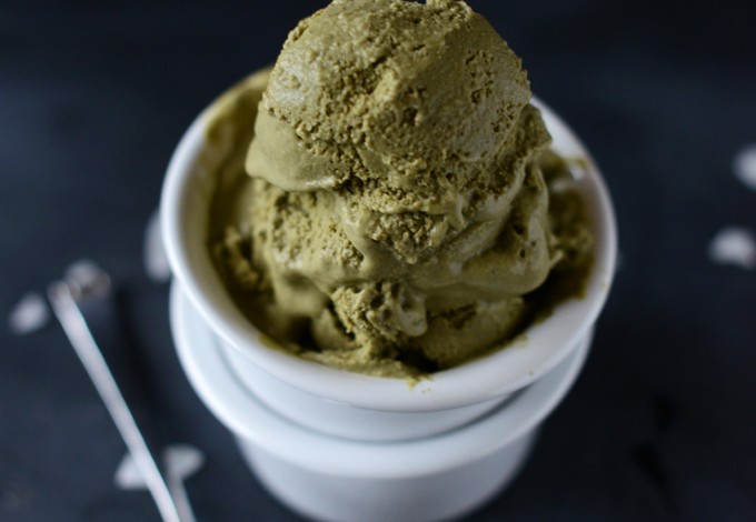 Scoops of our Green Tea Ice Cream recipe for a delicious vegan dessert