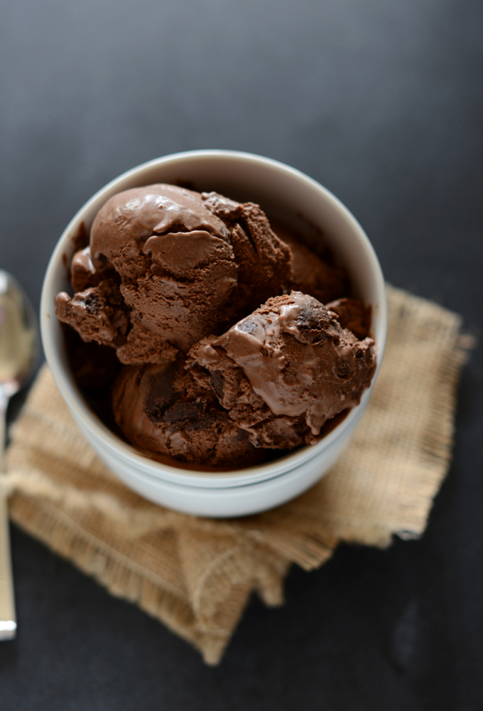 Scoops of Vegan Brownie Chocolate Ice Cream in a bowl