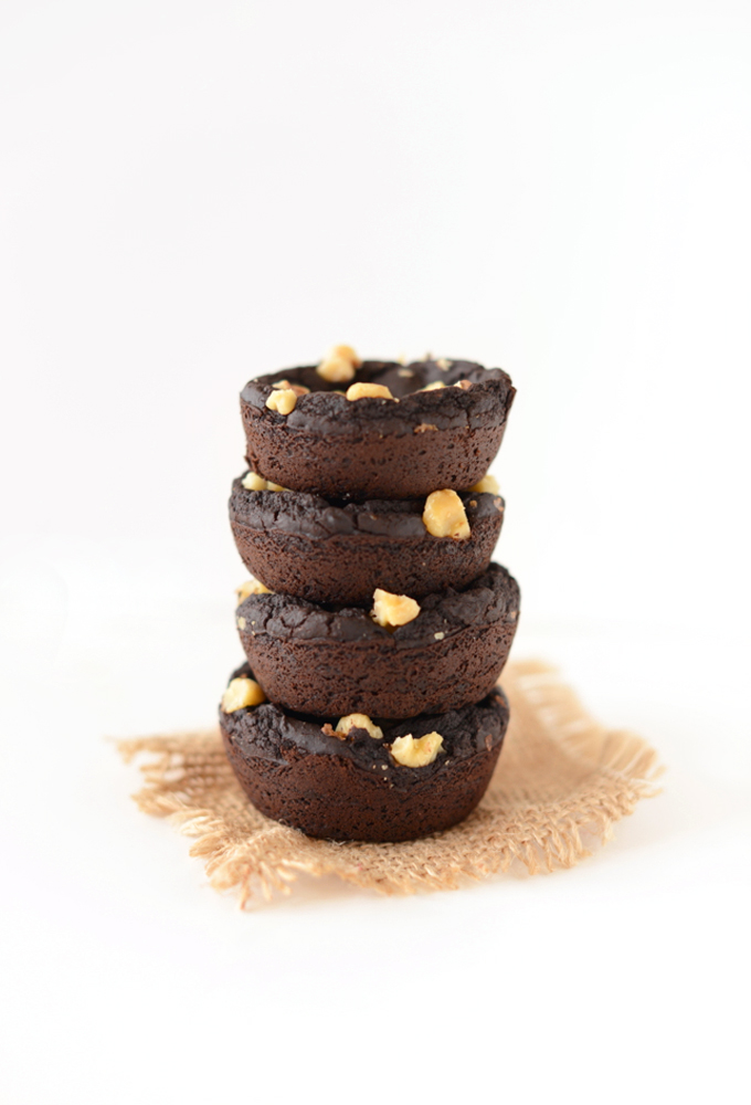 Stack of Vegan Gluten-Free Black Bean Brownies with walnuts
