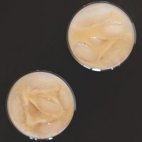 Top down shot of two glasses of Boozy Rum Horchata