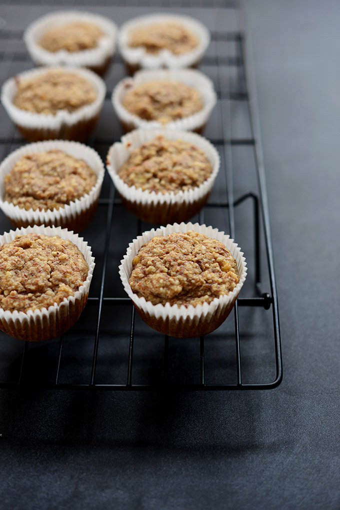 Cooling rack with a batch of our Gluten-Free Banana Almond Meal Muffins