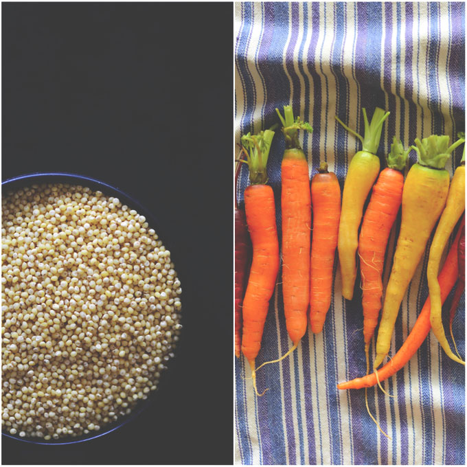 Millet and carrots for making our Curry Roasted Carrots recipe