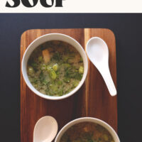 Two bowls of our 15-minute miso soup made with greens and tofu