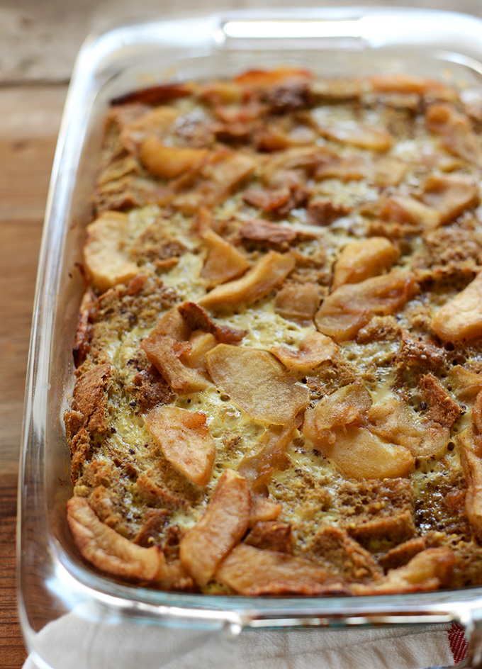 Pan of our Apple Cinnamon French Toast Bake